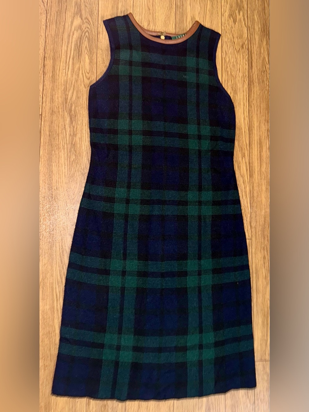 Ralph Lauren Vintage women navy/green plaid dress lambswool angora cashmere XS